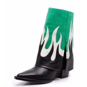 Gianni Bini Conley Flame Leather Foldover Boots Western Festival Coachella Shego